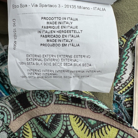 Etro Silk Dress,abstract print,short sleeve,half button,back zip,midi - Picture 13 of 14